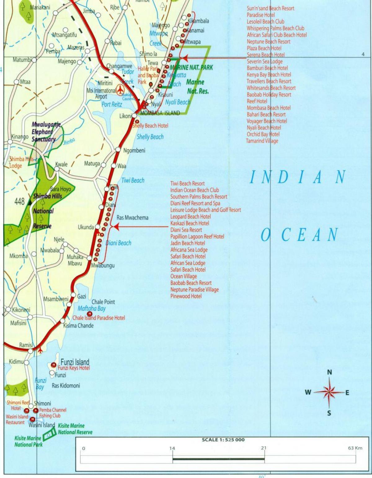 карта побережья Кении 
