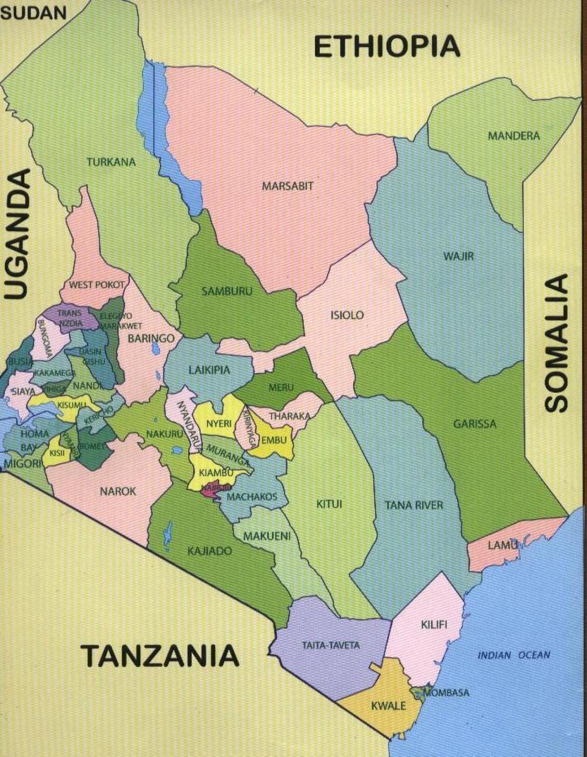 округах Кении на карте