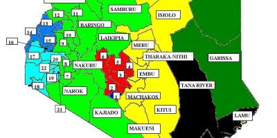 Карта из 47 округов Кении 